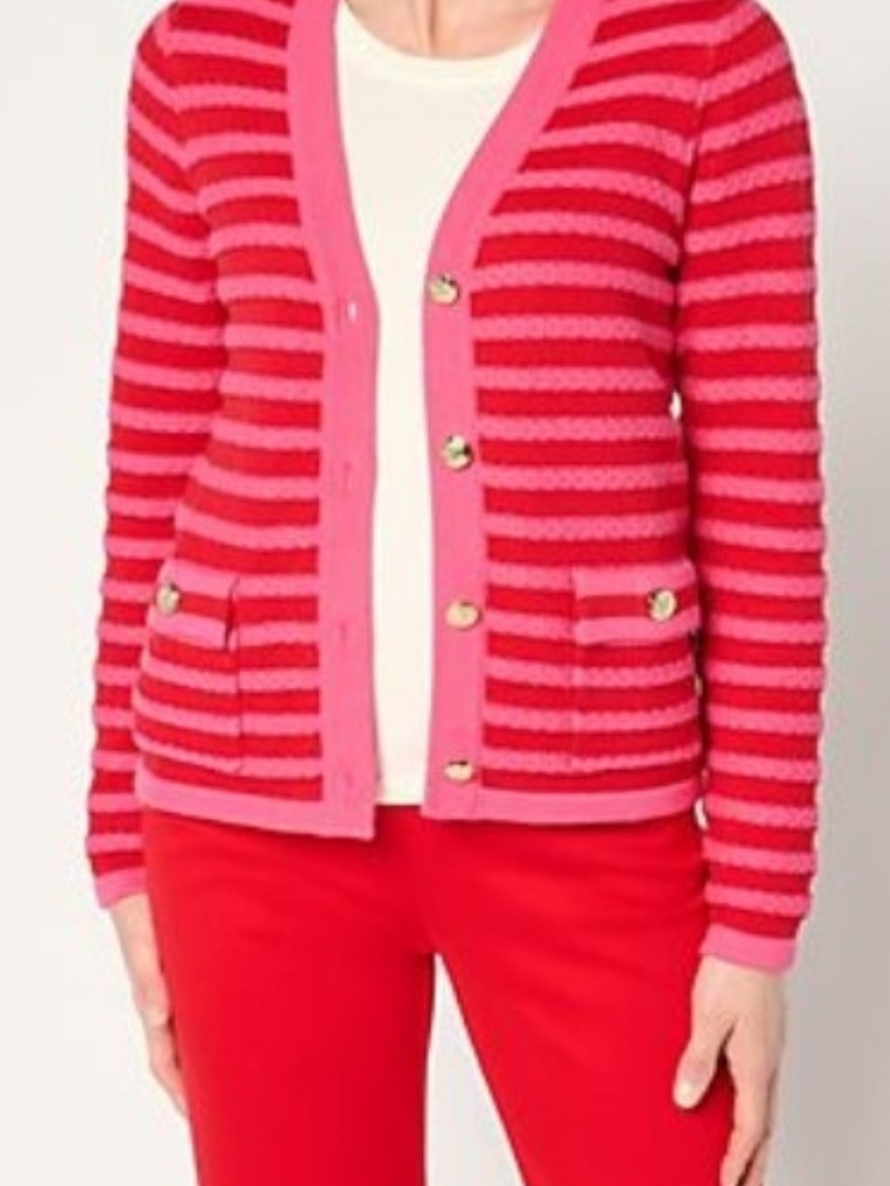 Isaac Mizrahi Pink and Red Striped Knit Cardigan 2X NWT